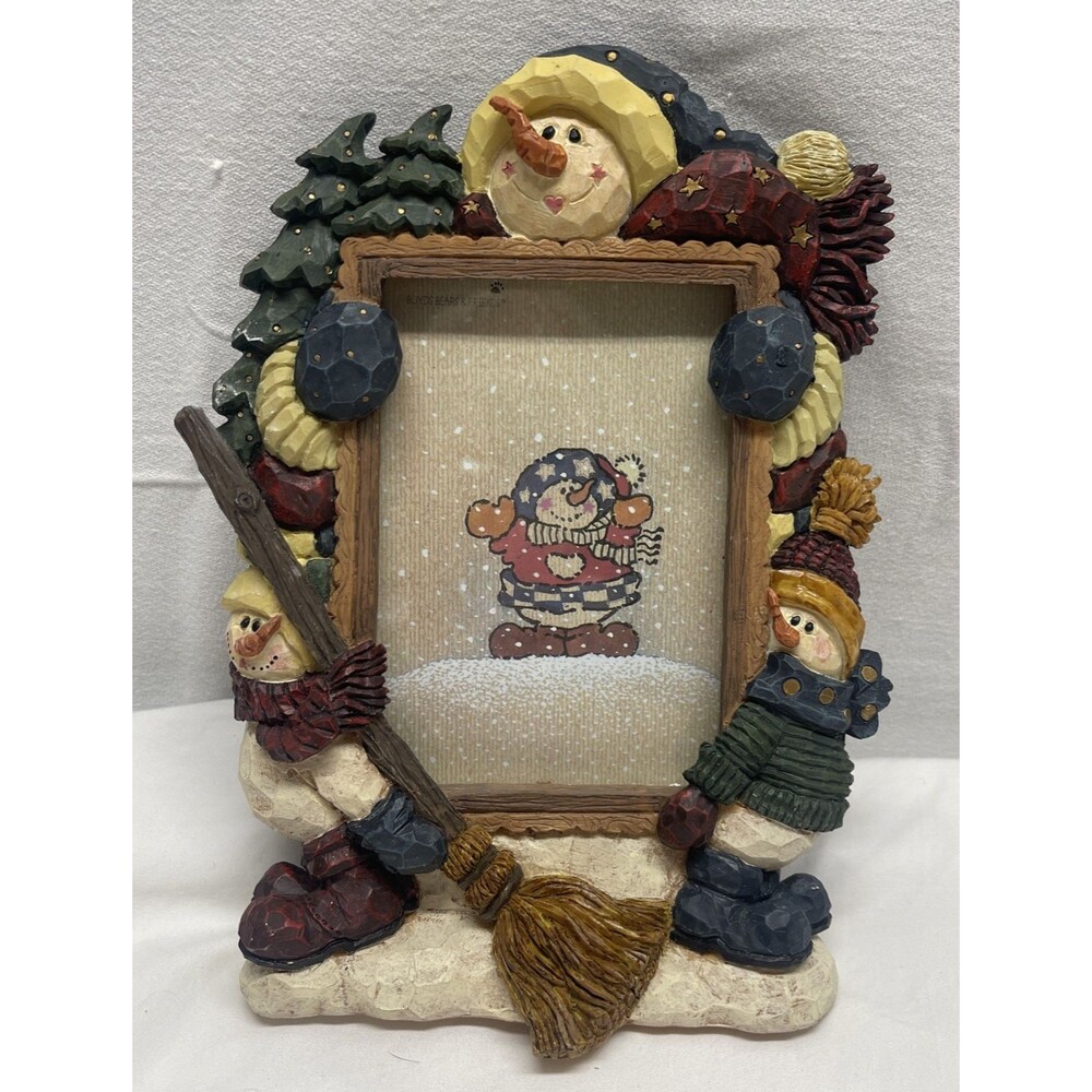 Christmas Boyds Bears Snowman Picture Frame 4"x6" Barnaby Snow Sweep Services